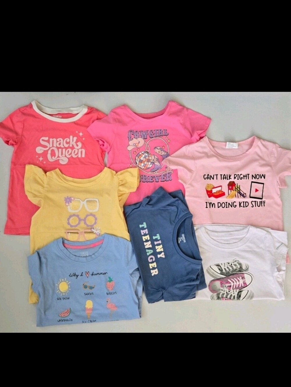 Girls Everyday Graphic 7 Tees Bundle Cowgirl Snack Queen Summer Lot Size 4T